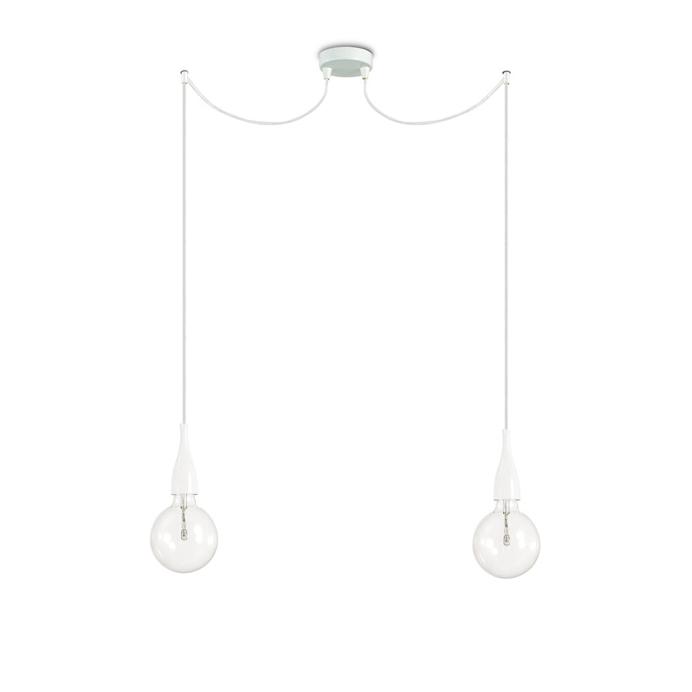 Sospensione Moderna Minimal Metallo Bianco 2 Luci E27 8W 3000K Luce Calda