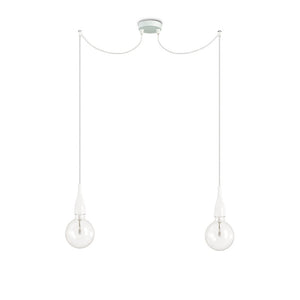 Sospensione Moderna Minimal Metallo Bianco 2 Luci E27 8W 3000K Luce Calda