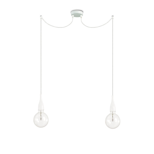 Sospensione Moderna Minimal Metallo Bianco 2 Luci E27 8W 3000K Luce Calda