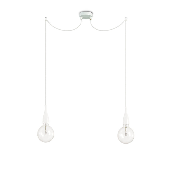 Sospensione Moderna Minimal Metallo Bianco 2 Luci E27 8W 3000K Luce Calda
