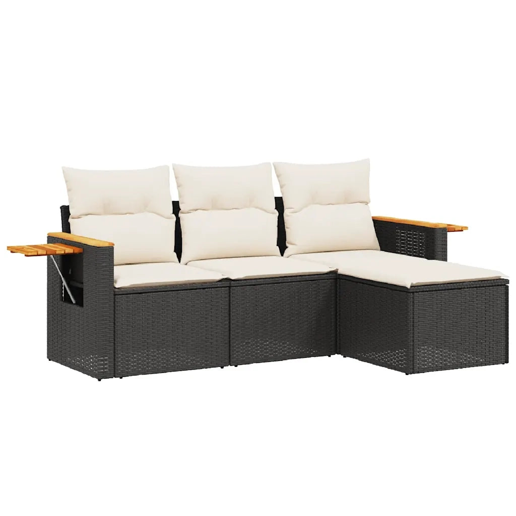 Set Divani da Giardino 4 pz | Set Salotto da Giardino con Cuscini Nero in Polyrattan