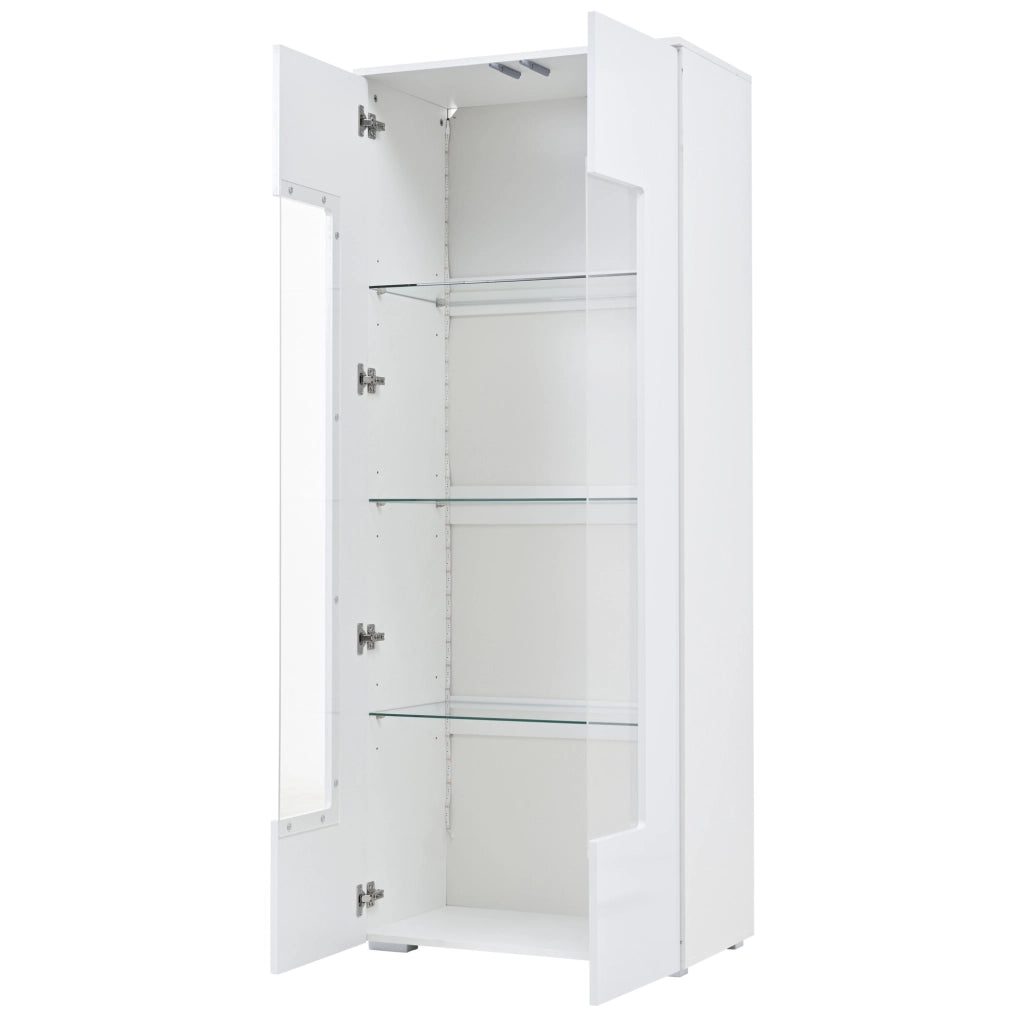 Vetrina soggiorno 70x40x173 cm con 2 ante in acrilico; LED USB e frontale lucido; bianca