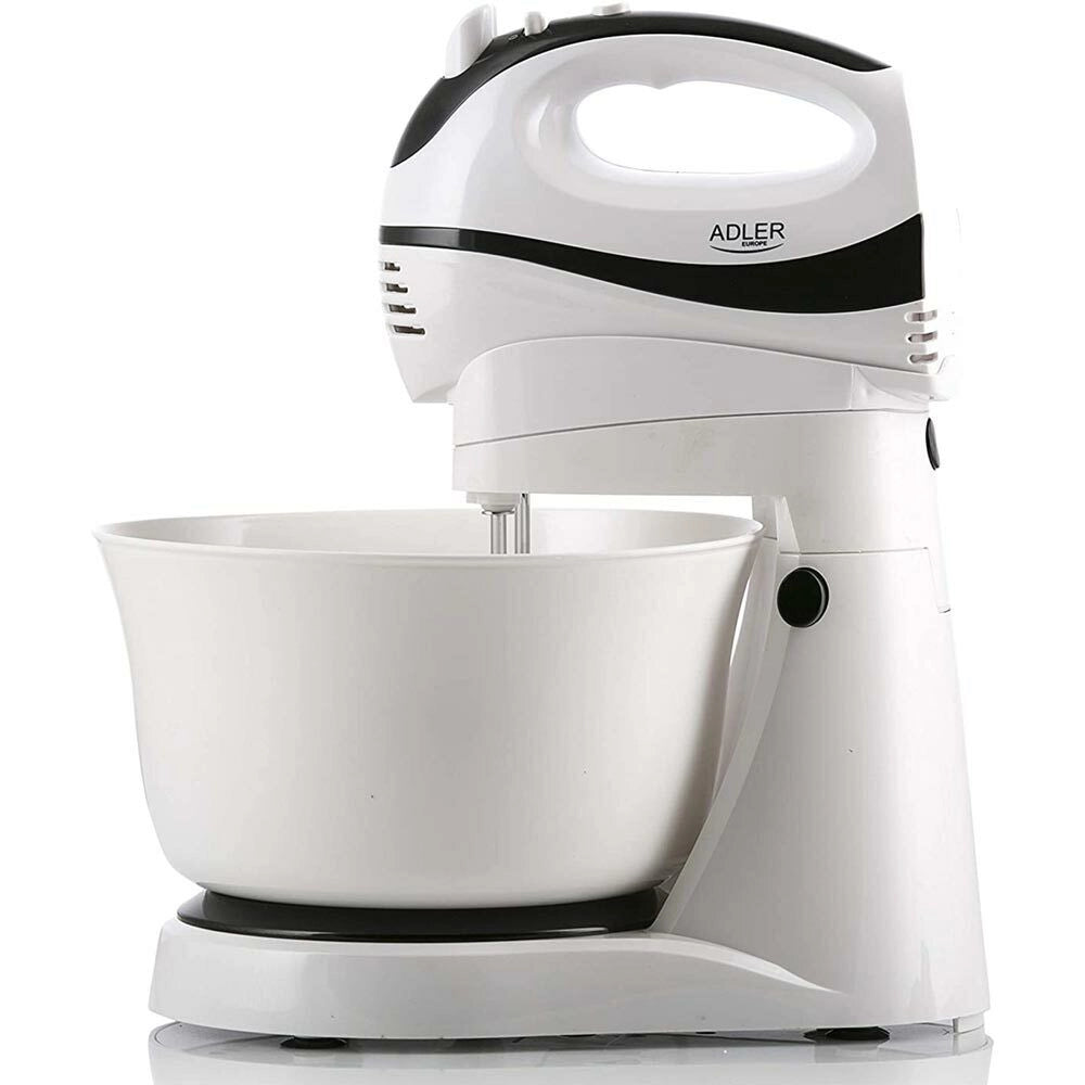 Sbattitore 2 Fruste con Ciotola Rotante Ganci Impastatrice 300W 5 Velocita Bianc