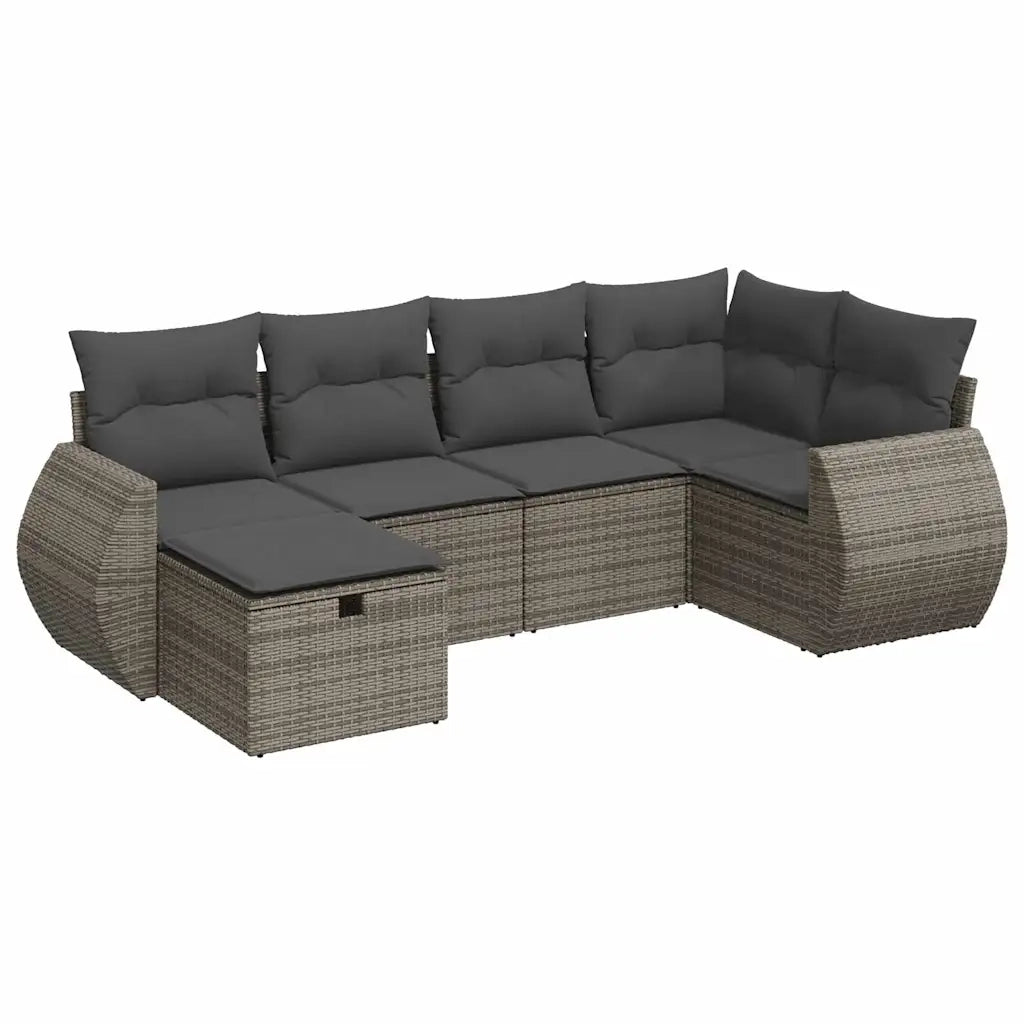 Set Divano da Giardino 6 pz con Cuscini Grigio in Polyrattan