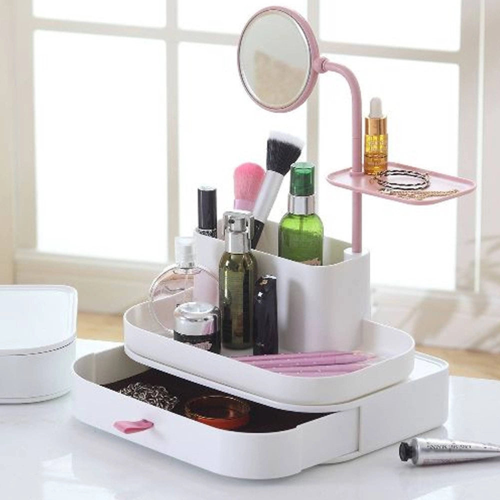 Trade Shop - Organizzatore Porta Cosmetici Make Up Con Specchio Rotante Espositore Organizer -