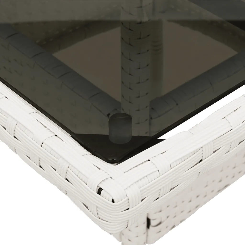Tavolo Giardino | Tavolino da esterno con Piano Vetro Bianco 80x80x75 cm Polyrattan