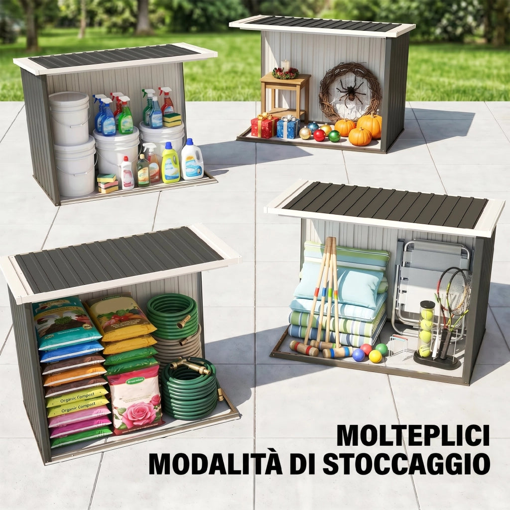 Casetta da Giardino in Acciaio ¨C Minimal ¨C 147x86x134 cm Nero Bianco