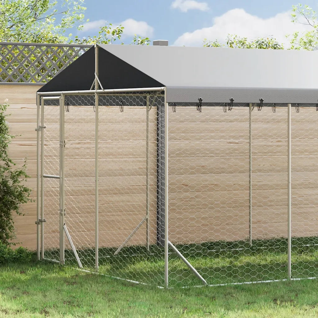 Cuccia Cani da Esterno Tetto Argento 3x6x2,5 m Acciaio Zincato 3190488