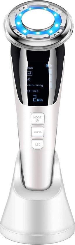 Apparecchio Viso Ultrasuono 5-in-1 – Elevatore Viso Elettrico con RF, EMS & Terapia a LED, Anti-Rughe e Massaggio Viso Rafforzante con Trattamento Caldo & Freddo