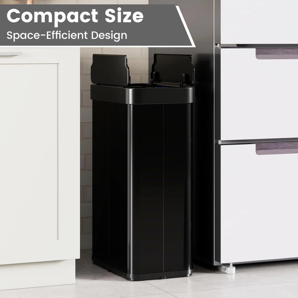 Bidone Spazzatura 60L con Coperchio, Bidone Automatico senza Contatto con Risposta Rapida e Pannello di Controllo, Cestino in Acciaio Inox con Sensore di Movimento per Bagno e Cucina (Nero)