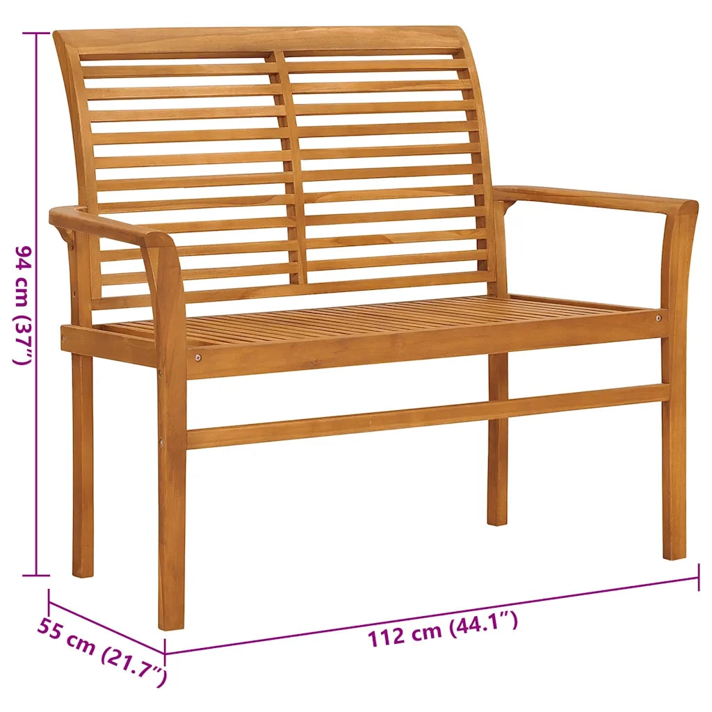 Panca da Giardino con Cuscino Crema 112 cm in Legno di Teak