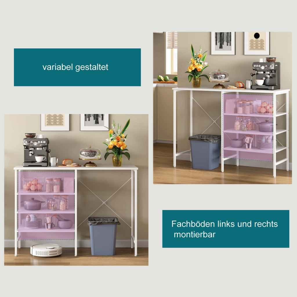Consolle con ripiani combinabili, struttura in metallo e MDF, per cucina soggiorno e garage, bianco, 120 × 40 × 85,5 cm