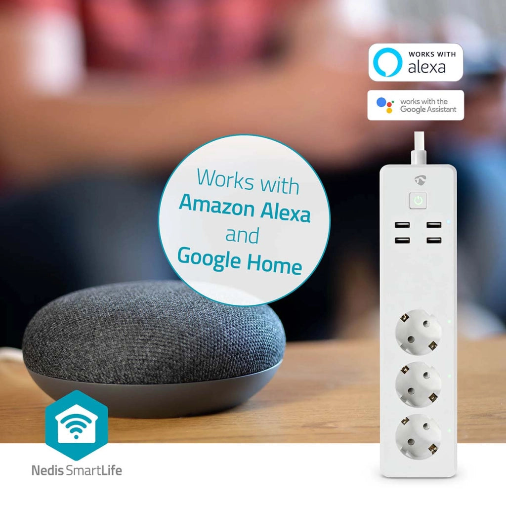 SmartLife Wi-Fi Connected Power Strip 3 uscite 16A 3680W con porte USB 1,8m Bianco Nedis