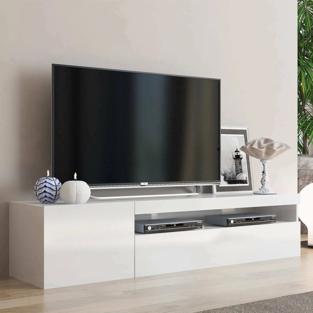 Mobile da soggiorno Porta Ardy, Made in Italy, Credenza per Ardy a 2 ante, Porta Ardy da salotto, cm 150x40h37, Bianco lucido