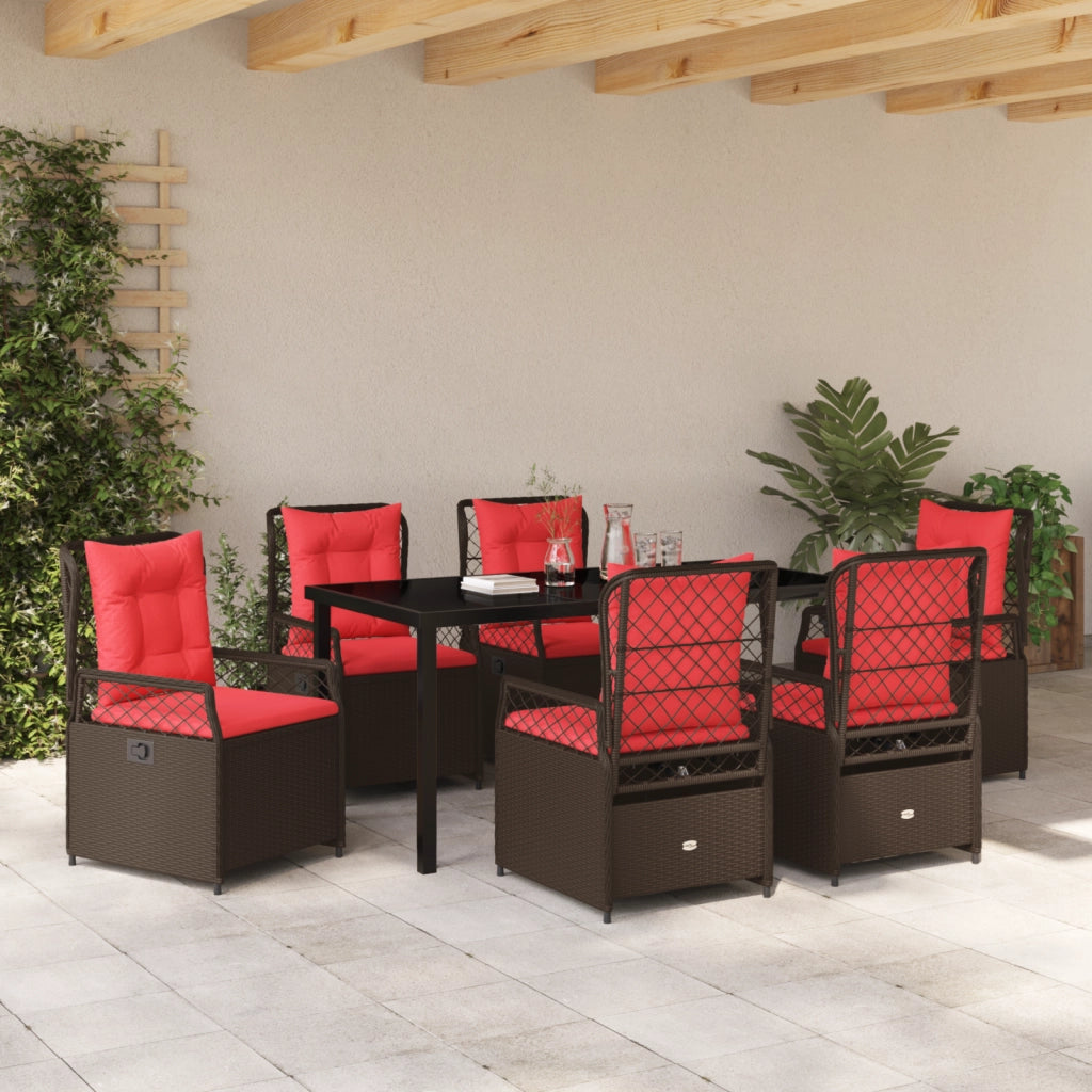 Set di Mobili da Giardino 7 Pezzi Rattan Poliestere Marrone