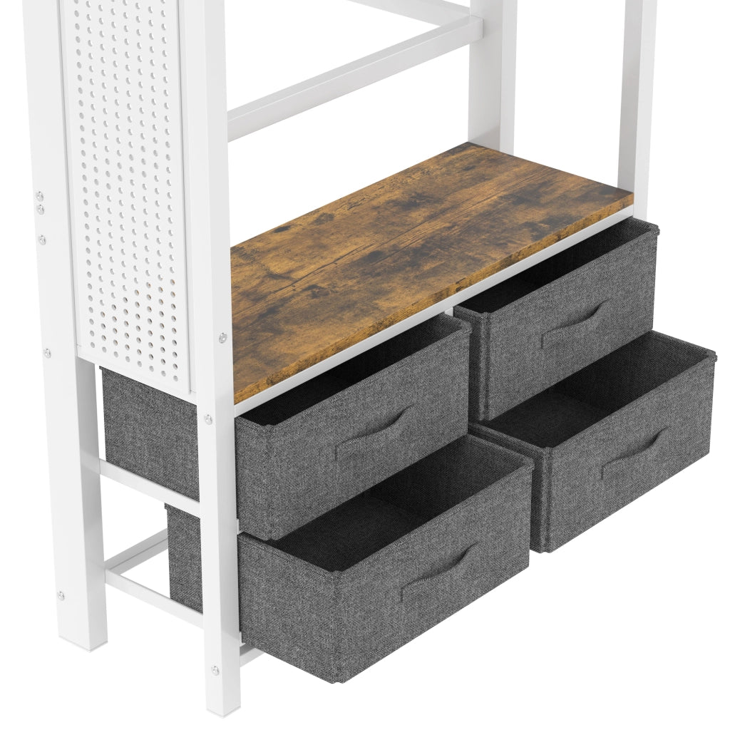 Letto a soppalco singolo con 4 cassetti; USB; Type-C; LED; ripiani e barra 90×200 cm; senza materasso; Bianco
