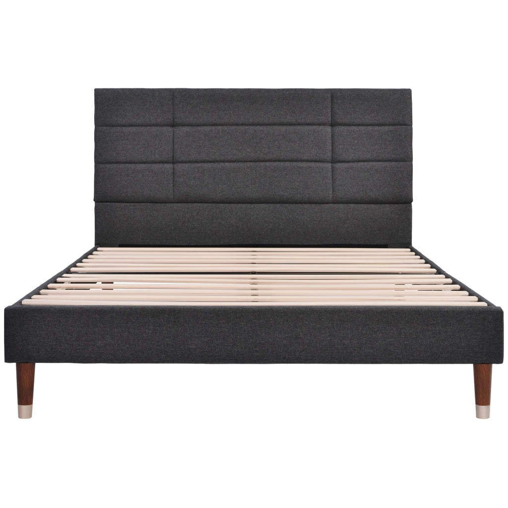 Letto matrimoniale – 140x200 cm – testiera imbottita rete – lino grigio scuro