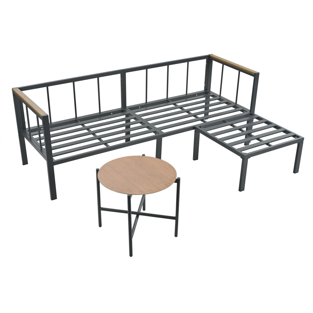 Set da Giardino con Divano Angolare, Tavolino e Pouf ¨C MINIMAL ¨C Polyrattan Grigio, Piano in Vetro