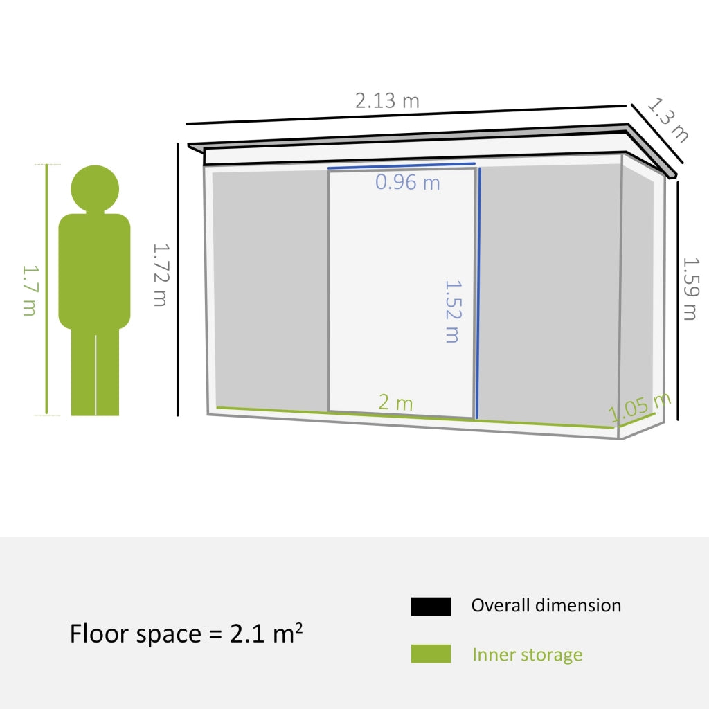 Casetta Box da Giardino 213x130x173 cm in Acciaio Verde