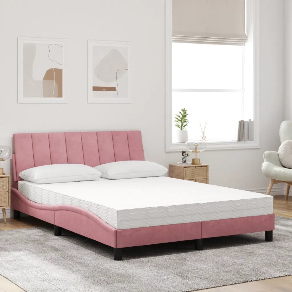 Letto con Materasso Hanko Rosa 140x190 cm in Velluto 3208597