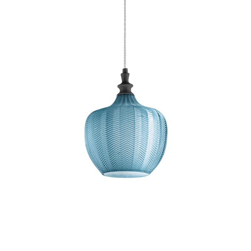 Cleofe - Lampada a sospensione in vetro cobalto trasparente e nero - Attacco 1XE27, stile vintage, IP20, 1XE27 max 1X60W, d.24cm, lampadine escluse