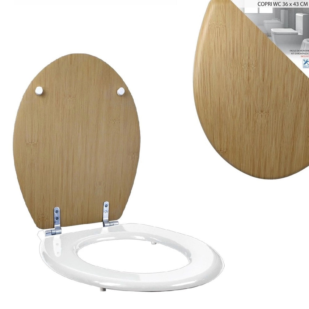Copri Water Legno Mdf Tavoletta WC Bicolore Universale Cerniere in Acciaio