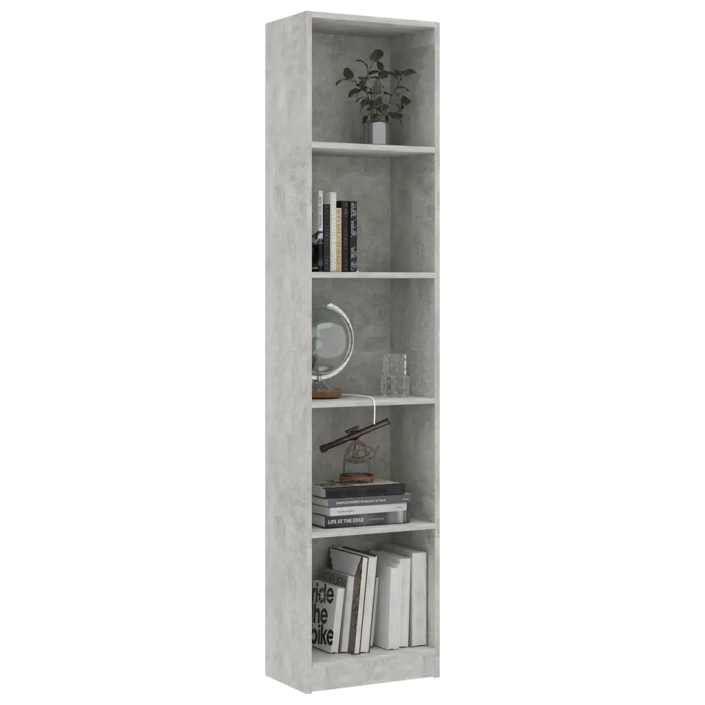 Libreria 5 Ripiani Grigio Cemento 40x24x175cm Legno Multistrato 800850