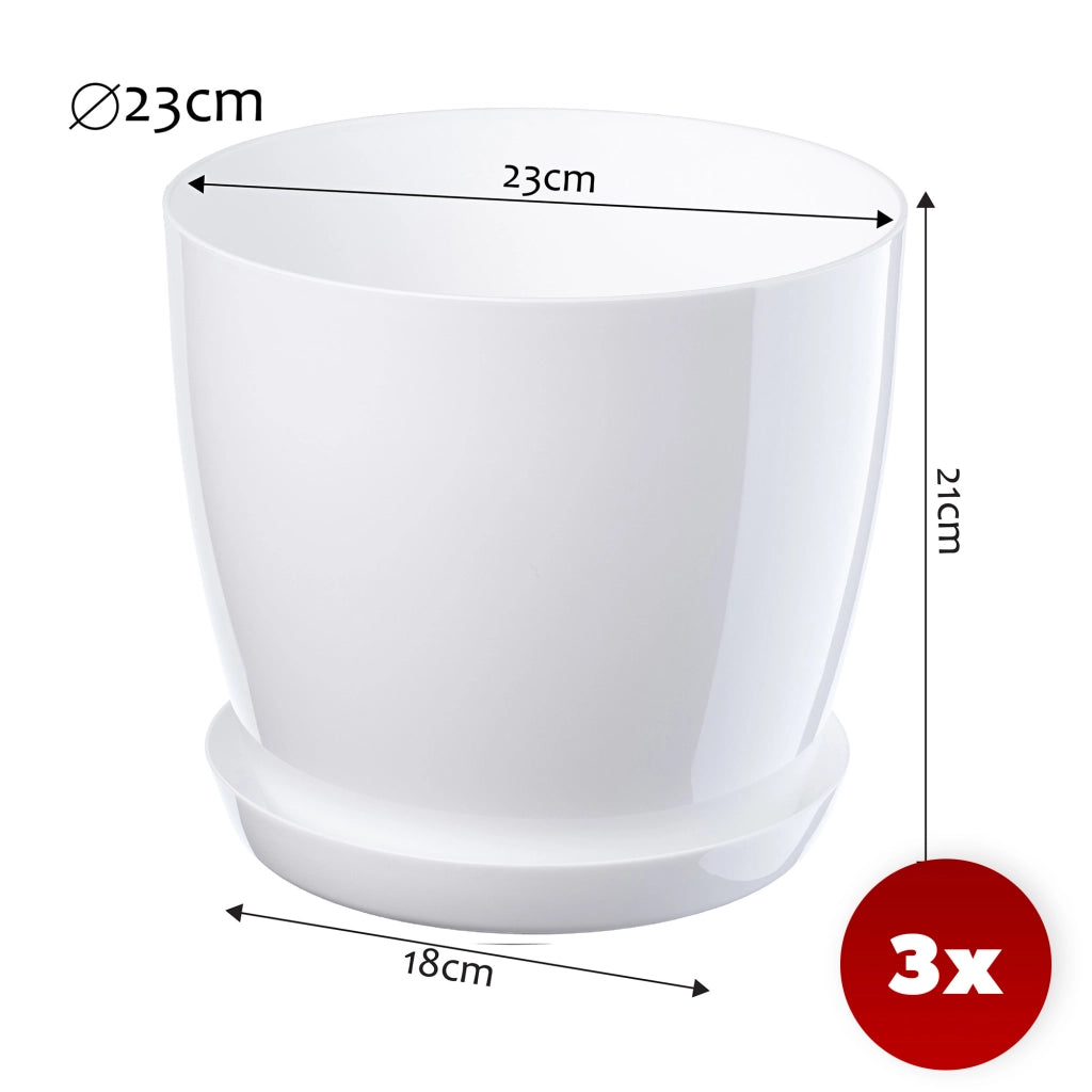 Vaso da fiori KADAX, fioriera, coperchio, 23 cm, supporto per fiori, plastica bianca, 3 pezzi.