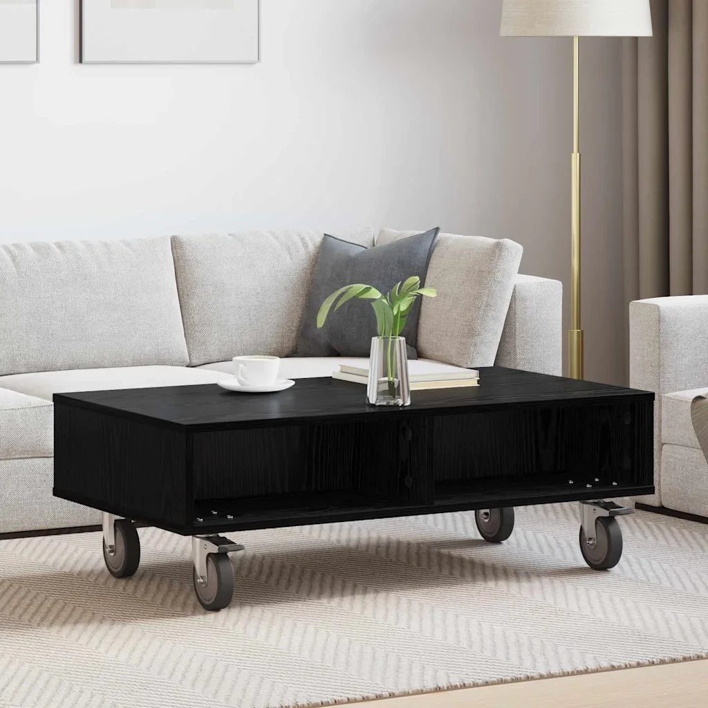 Tavolino | Tavolo laterale con Ruote Rovere Nero 90 x 50 x 30 cm