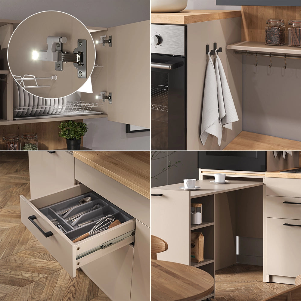 Vicco Cucina monoblocco Grigio 160 cm con tavolo allungabile