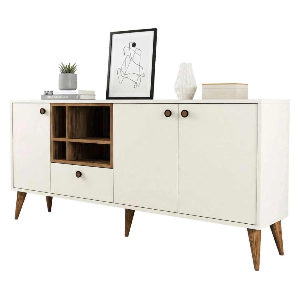 Madia Lucertola, Credenza 4 Ripiani, 180x35x81h cm Bianco Crema