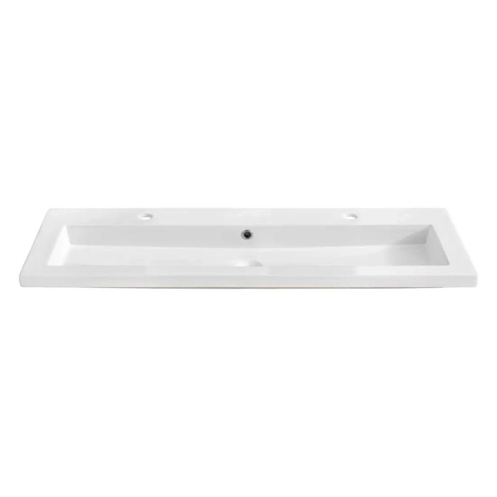 Lavabo da incasso ELIO 120 cm in ceramica bianca lucida con doppio rubinetto