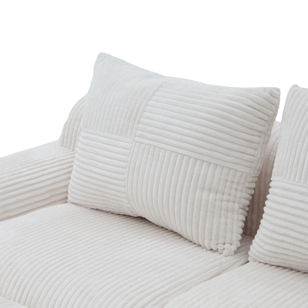 Divano modulare 2 posti con portabicchieri e tasca laterale ergonomico in velluto a coste beige 200 × 99 × 80 cm
