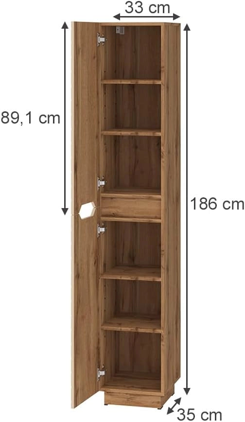 Armadio per il bagno Lotta, Rovere/cashmere con struttura in piastrelle, 33 x 186 cm con 2 porte