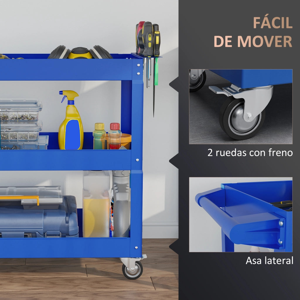 Carrello Porta Attrezzi ¨C Xylo ¨C Acciaio 3 Ripiani con Maniglie Laterali 83x35,3x76 cm Blu
