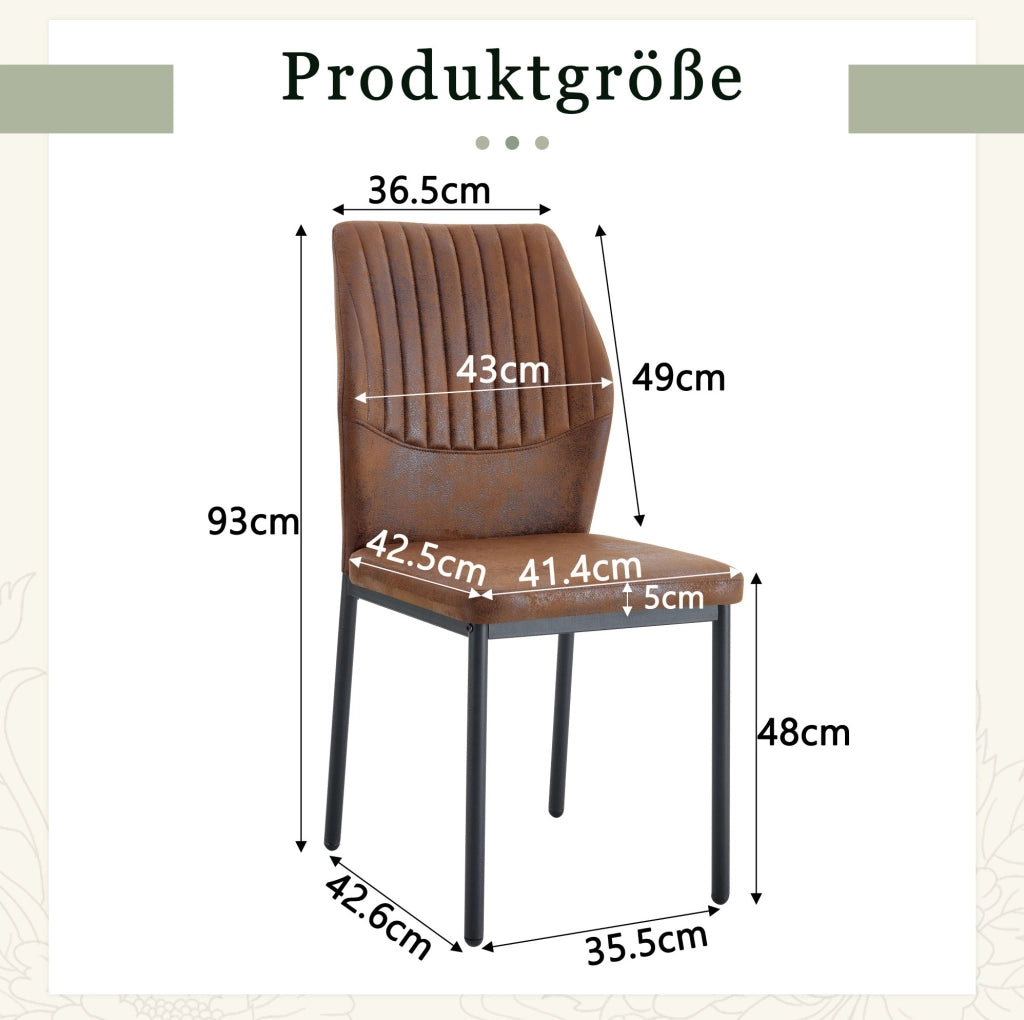 Set 4 sedie da pranzo moderne in tessuto marrone e nero con struttura in metallo