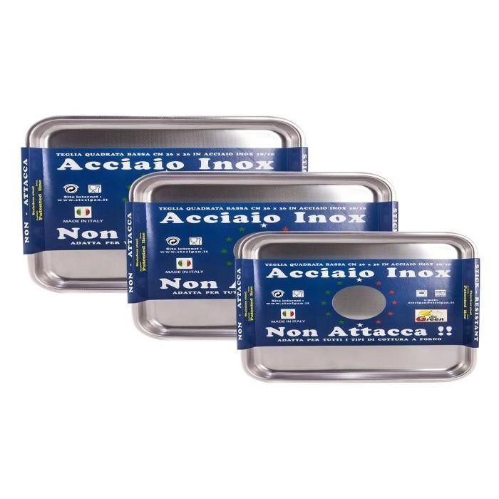 Steel Pan Teglia rettangolare antiaderente in acciaio inox 30x22x3cm