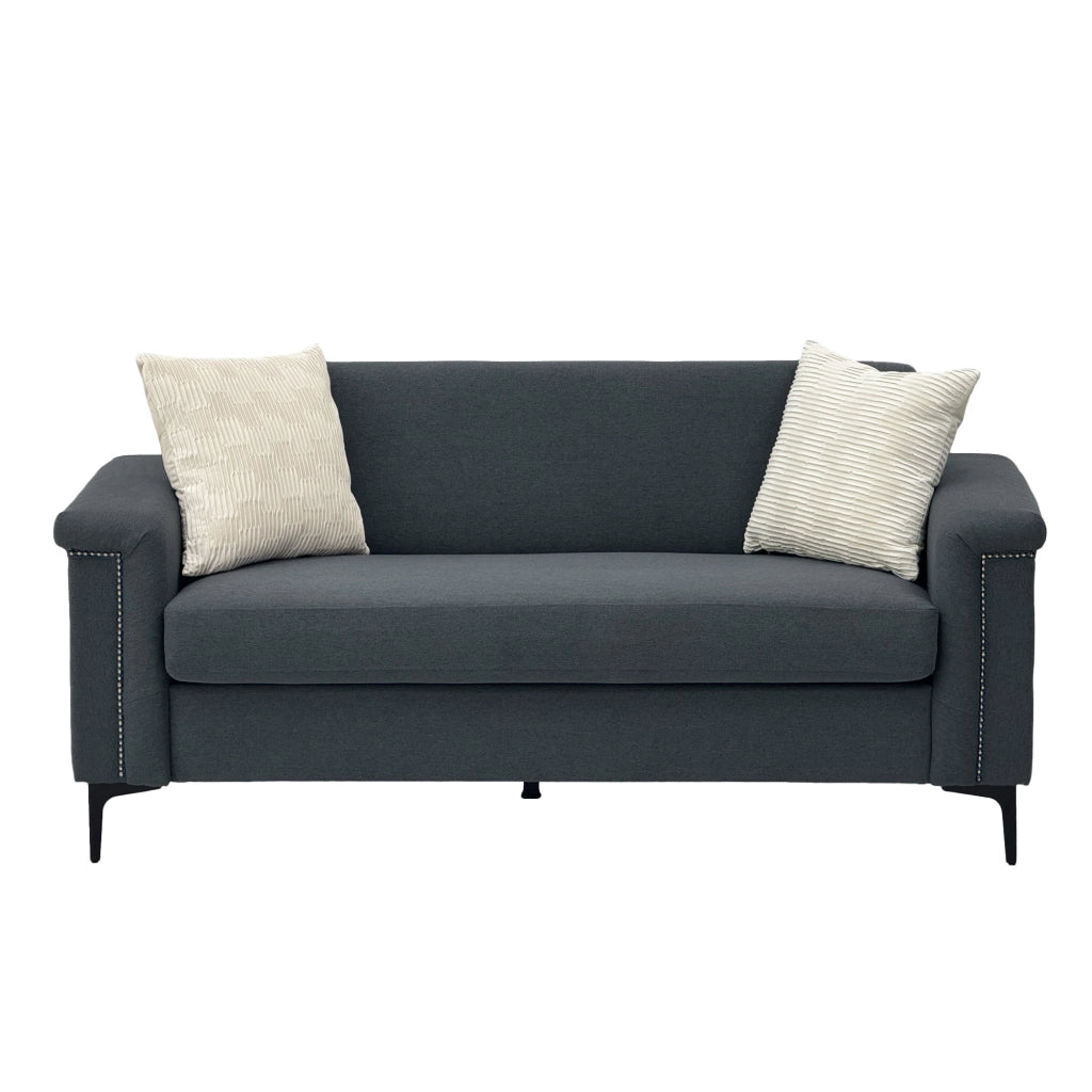 Divano dritto 2 posti con cuscini a molle insacchettate e piedini in metallo in Compensato e Legno Massiccio Grigio Scuro 172 × 72 × 82 cm