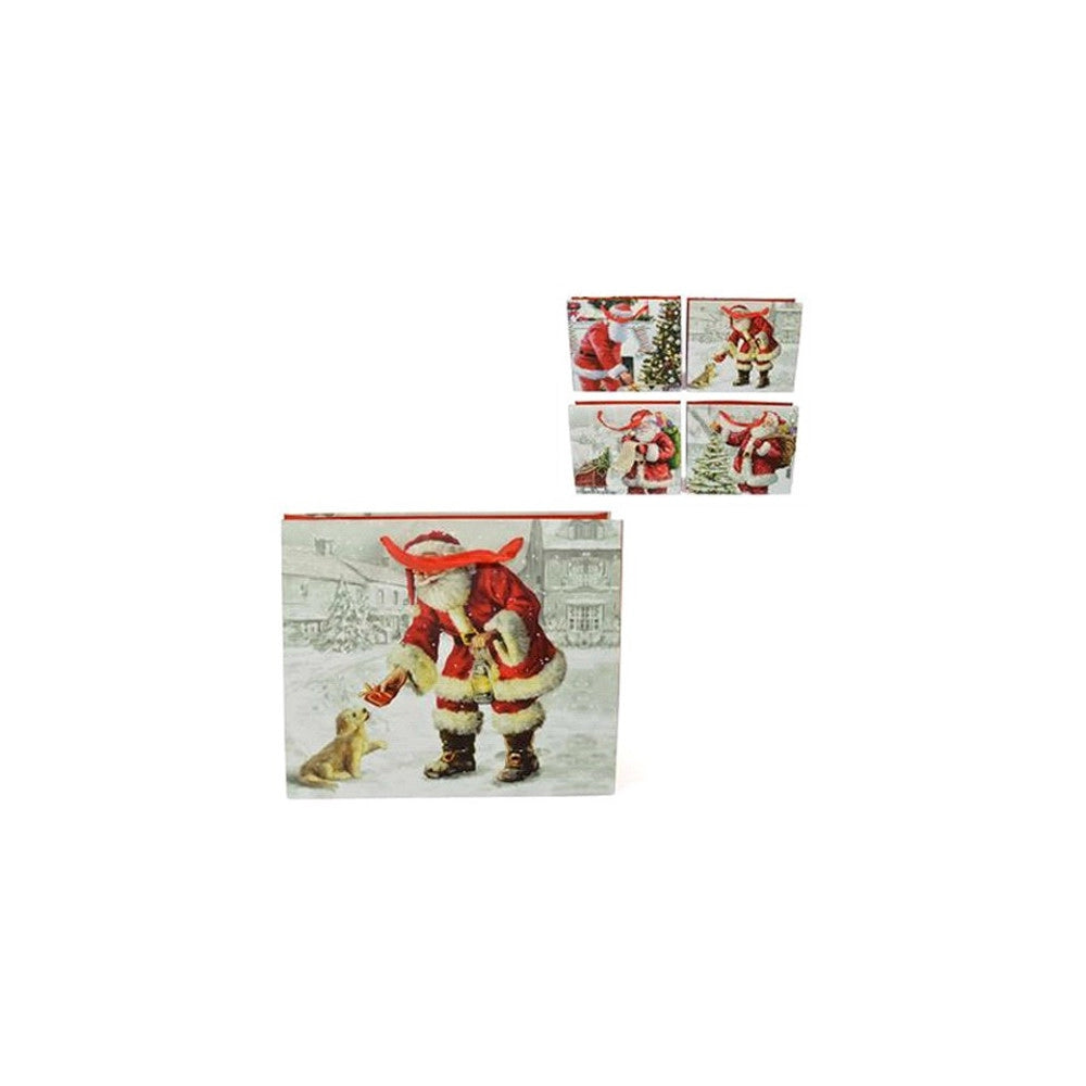 Trade Shop - 6 Buste Da Regalo Stampa Babbo Natale Classico Con Manici Rossi 31x26x12cm -