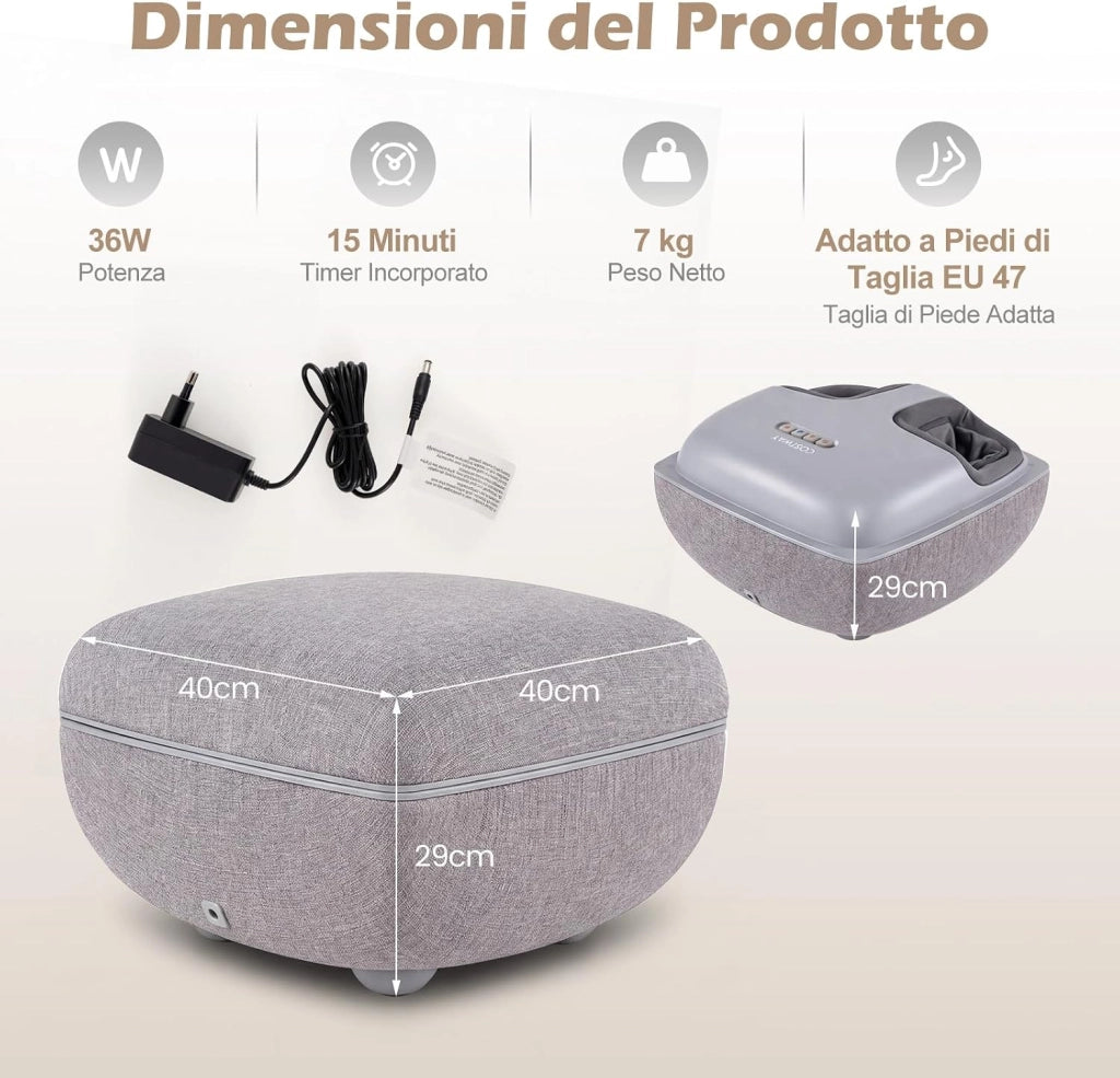 Massaggiatore per Piedi Shiatsu con Calore, Impastamento Profondo a 3 Livelli, Compressione Aria, Timer e Copertura Antipolvere, Scaldapiedi per Fascite Plantare e Neuropatia