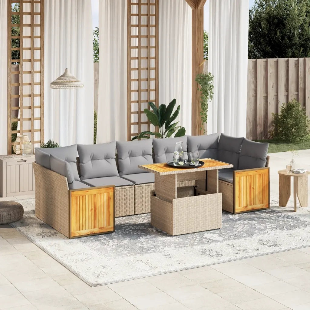 Set Divano da Giardino 8 pz con Cuscini Beige in Polyrattan 3273873