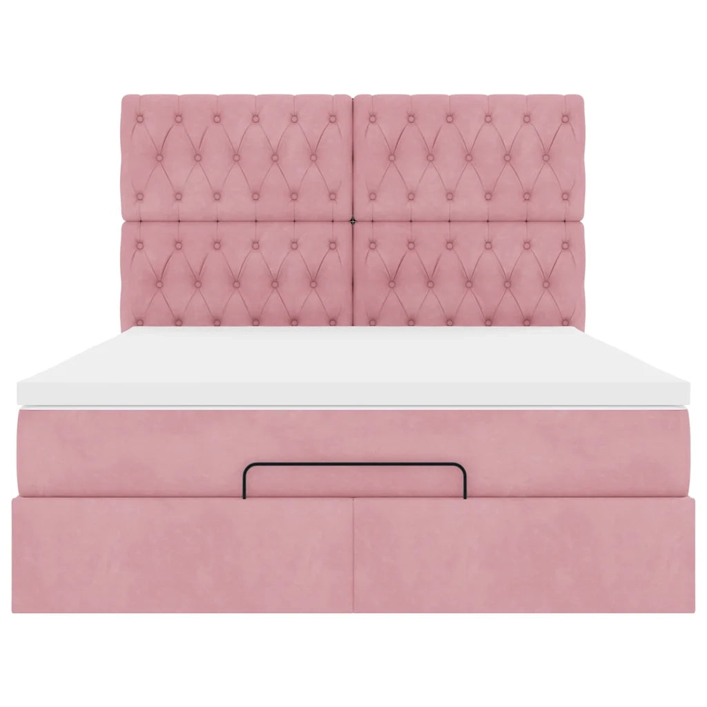 Struttura Letto Pouf con Materassi Rosa 140x190 cm in Velluto 3313546
