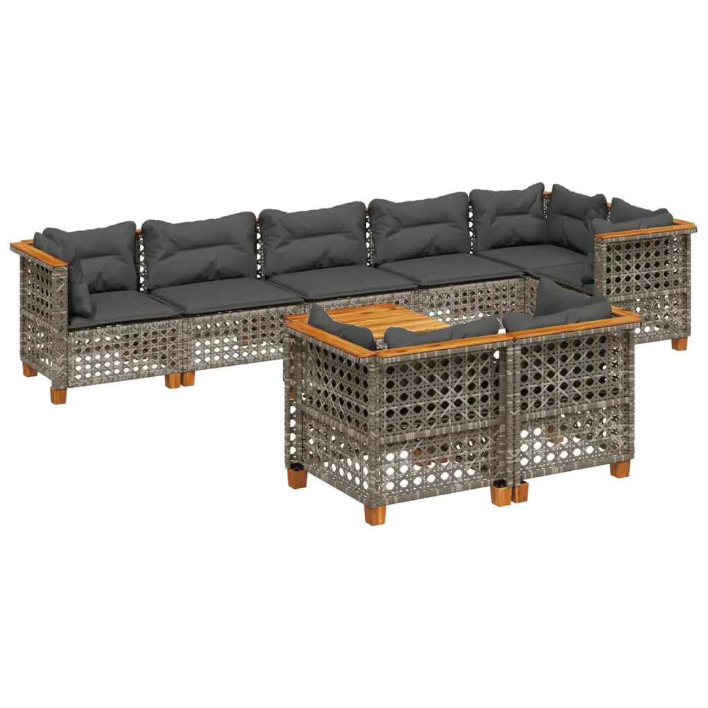 Set Divano da Giardino 9 pz con Cuscini Grigio in Polyrattan