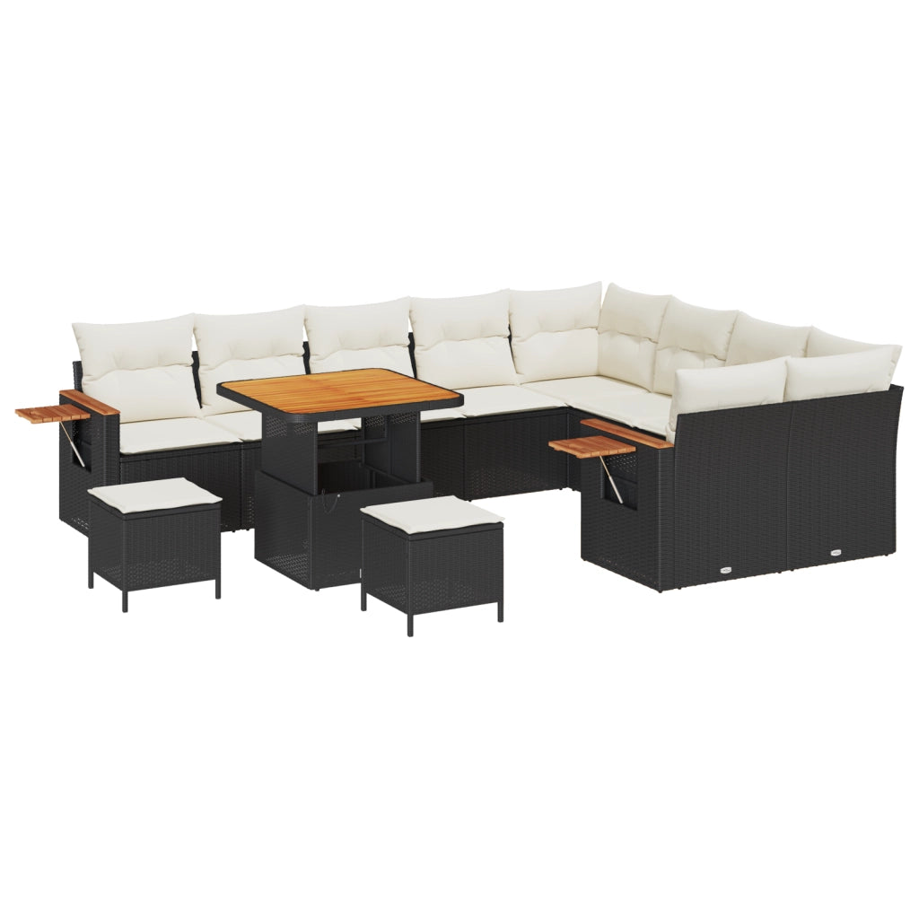 Set Divano da Giardino  12 Pezzi con Cuscini Rattan Nero Acacia