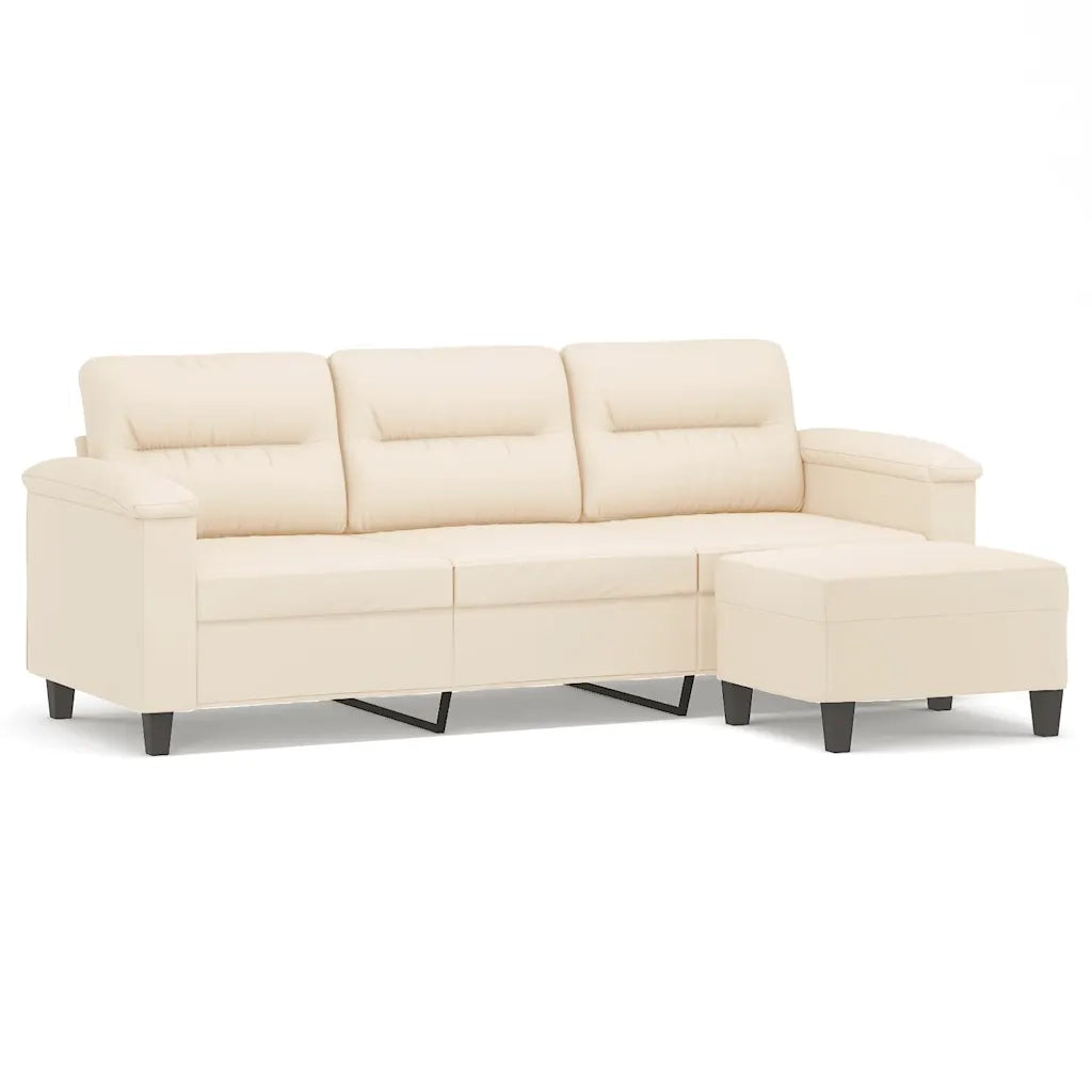 Divano a 3 Posti con Poggiapiedi Beige 180cm Tessuto Microfibra 3201236