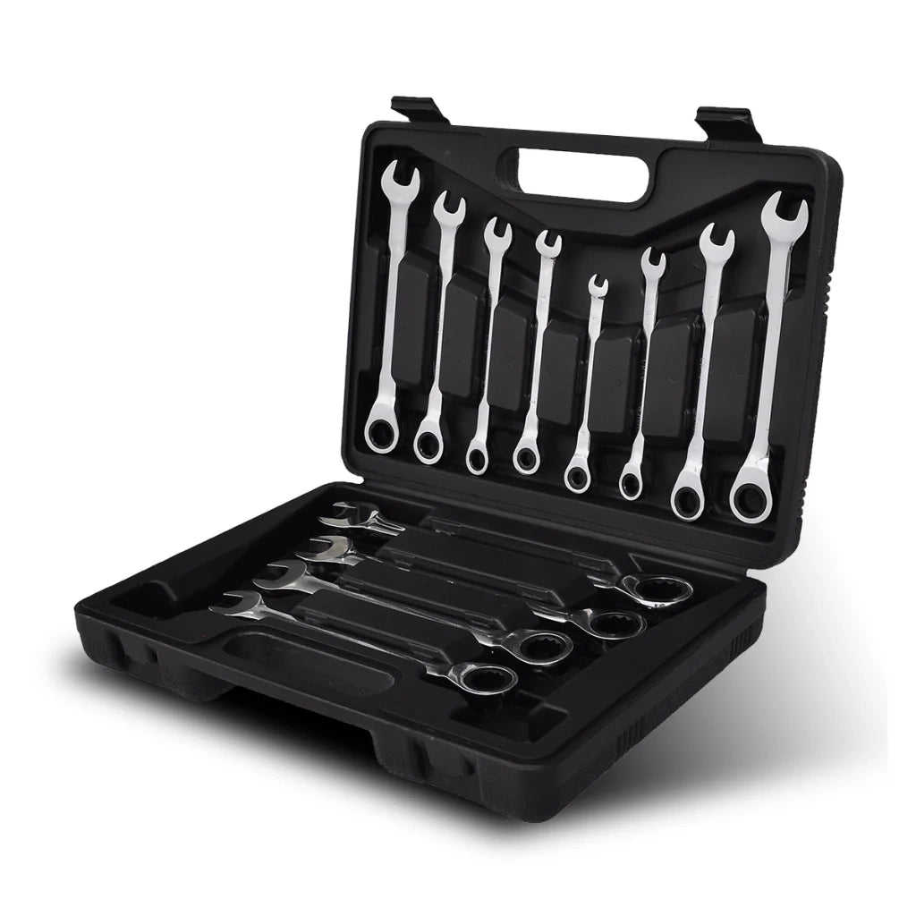 Set di chiavi a cricchetto combinate da 12 pezzi per attrezzi da garage officina e fai da te nero 3402056