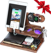 Stazione di Caricamento in Legno per Telefono e Tablet - Organizzatore per Ufficio e Idee di Regalo
