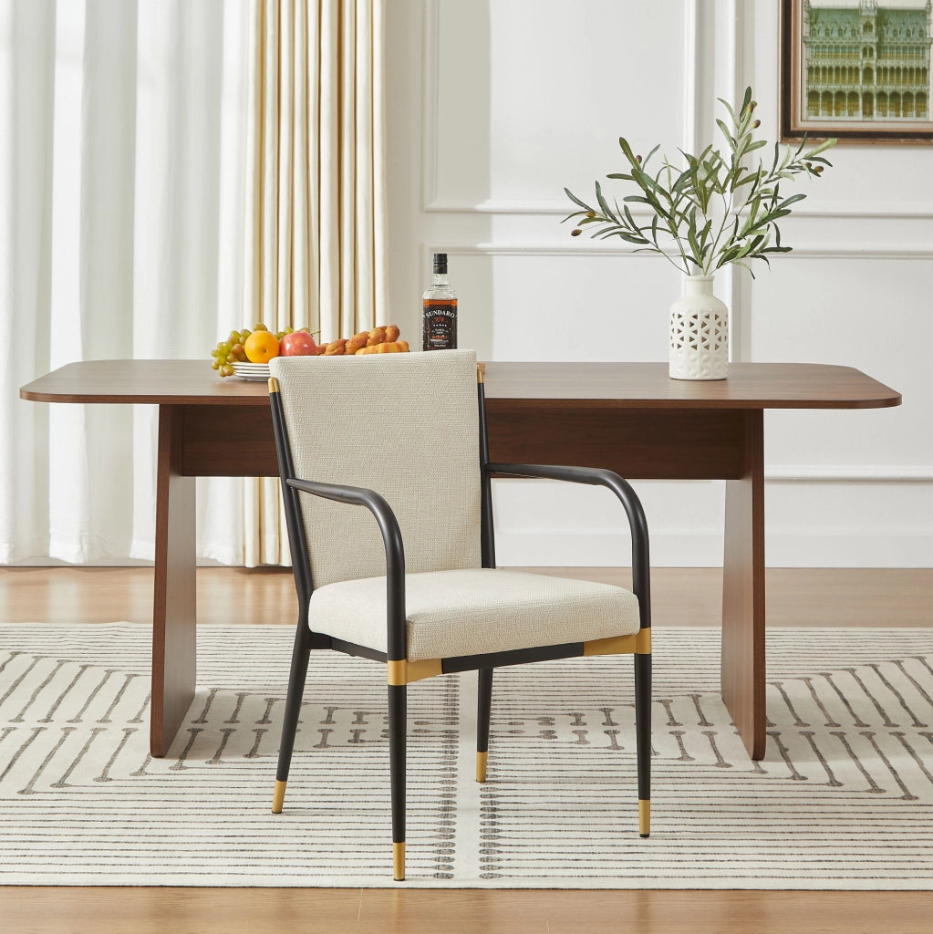 Set di 2 sedie da pranzo beige con braccioli e dettagli oro