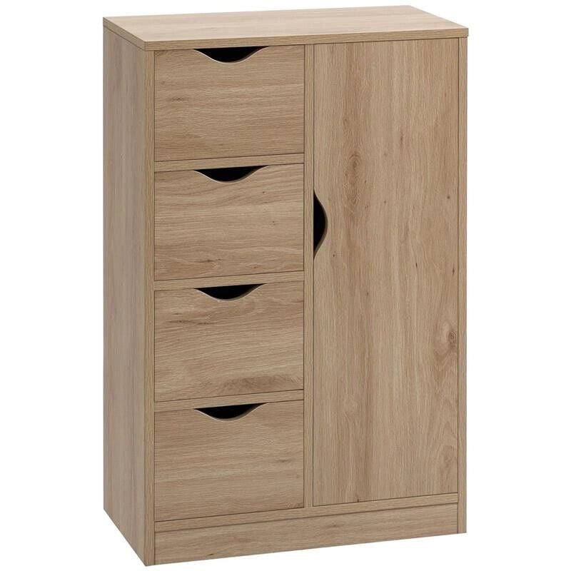 MOBILE BAGNO CON 4 CASSETTI, ARMADIETTO A 2 LIVELLI E MANIGLIE RITAGLIATE, IN TRUCIOLATO, 54X29X83 CM