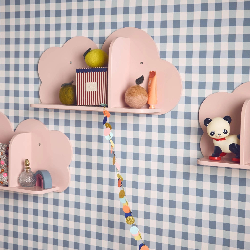 Mensole da parete nuvole per la cameretta dei bambini, set di 3, rosa